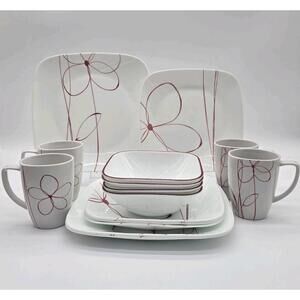 Corelle Square Daisy Days 15-Pc Dinnerware Set Made In USA 2012-2015